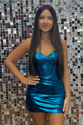 Sweetheart Blue Homecoming Dresses Corset Tight Short Cocktail Dresses