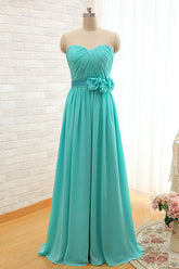 Sweetheart Blue Ruffles Chiffon Bridesmaid Dress Popular Plus Size Long Wedding Dress