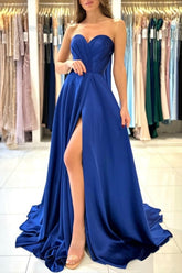 Sweetheart Classy Long Royal Blue Sleeveless Prom Dresses With Split Online