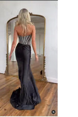 Sweetheart Corset Blush Prom Dress Mermaid Formal Dress With Slit