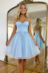 Suzhoufashion Sweetheart Glitter Tulle Mini Dress with 3D Floral Waist Detail Homecoming Dresses