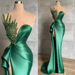 Sweetheart Green Shiny Sleeveless Prom Dress With Beads Long Mermaid