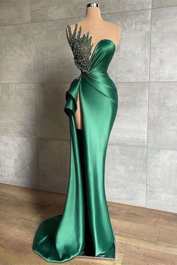 Sweetheart Green Shiny Sleeveless Prom Dress With Beads Long Mermaid