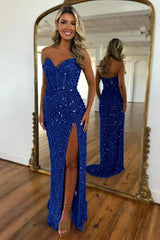 Sweetheart Mermaid Sequined Prom Dress With High Slit Skirt Formal Evening Gown