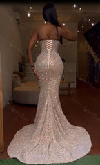 Sweetheart Mermaid Sequins Formal Dresses Long With Slit