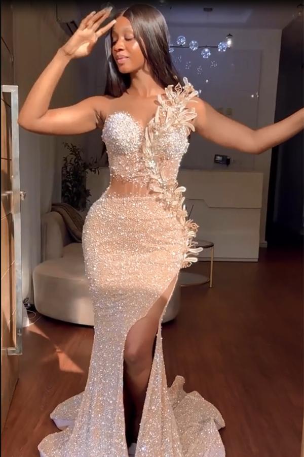 Sweetheart Mermaid Sequins Formal Dresses Long With Slit