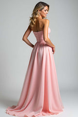 Sweetheart Ruched A Line Pink Wedding Guest Dress Long Formal Dress