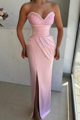 Sweetheart Sleeveless Light Blue Prom Dress Evening Formal Dress Front Split With Beads