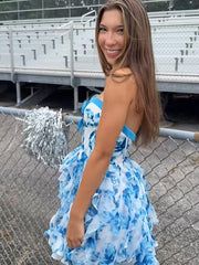 Sweetheart Strapless A-Line Short Floral Homecoming Dress