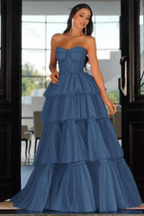 Sweetheart Strapless Evening Formal Dress Long Sleeveless Layers Hot Pink Prom Dress