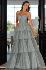 Sweetheart Strapless Evening Formal Dress Long Sleeveless Layers Hot Pink Prom Dress