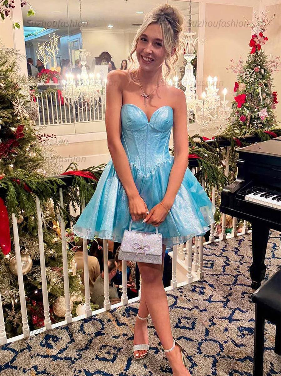 Sweetheart Strapless Tulle A-Line Homecoming Dress