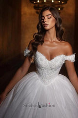 Sweetheart Wedding Dress Off The Shoulder Sequined Ball Gown Princess Bridal Gown With Rhinestone