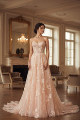 Sweetheart Corset Wedding Dress A Line Lace Appliqued Bridal Gown