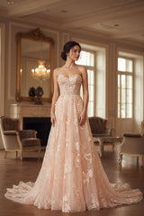 Sweetheart Corset Wedding Dress A Line Lace Appliqued Bridal Gown