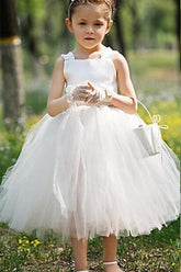 Tea Length Ball Gown Baby Flower Girl Dresses Cute Tulle Sleeveless Children Gowns