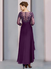 Tea Length Mother of the Bride Dress with A Line and Scoop Necklines