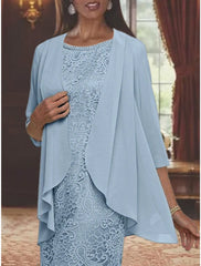 Tea Length Mother of the Bride Sheath Column Jewel Neck Dress