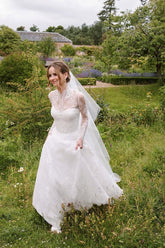Tulle A-Line Wedding Dress with Detachable Lace Topper and Sweetheart Neckline