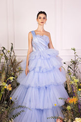 Tulle One Shoulder Sleeveless Ball Gown Long Evening Formal Dress
