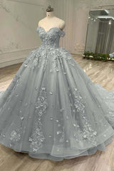 Tulle Sleeveless Off the Shoulder Long Evening Formal Dress With Appliques