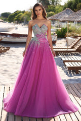 Tulle Strapless Prom Dress Sleeveless Mermaid Long Evening Formal Dress With Sequins