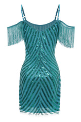 Turquoise Homecoming Dresses Tight Sequin Short Cocktail Dresses with Fringes