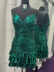 Twist Knot Ruched Metallic Ruffle Short Homecoming Dress