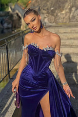 Unique Off-the-shoulder Split Mermaid Evening Dresses