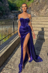 Unique Off-the-shoulder Split Mermaid Evening Dresses