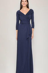 V Neck 3/4 Sleeve Ruched Sheath Dress with Ruffles for Mothers of the Bride & Groom