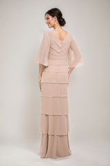 V Neck 3/4 Sleeve Sheath Dress with Appliques & Ruffles for Mothers of the Bride & Groom