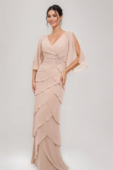 V Neck 3/4 Sleeve Sheath Dress with Appliques & Ruffles for Mothers of the Bride & Groom