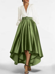 V Neck A Line Asymmetrical Mother of the Bride Dress with Belt