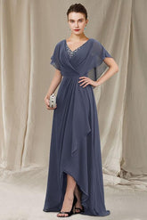 V Neck A Line Asymmetrical Mother of the Bride Gown