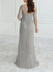 V Neck A Line Long Mother of the Bride Dress Featuring Lace Ruffle