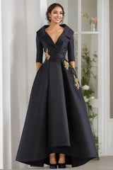 V Neck A Line Long Mother of the Bride Dress with 3/4 Sleeves Appliques and Beading