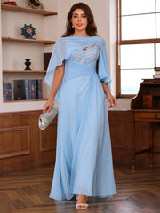 V Neck A Line Long Mother of the Bride Dress with Appliques Ruffles & Wrap in 2 Pics