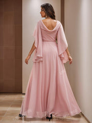 V Neck A Line Long Mother of the Bride Dress with Short Sleeves and Appliques Lace
