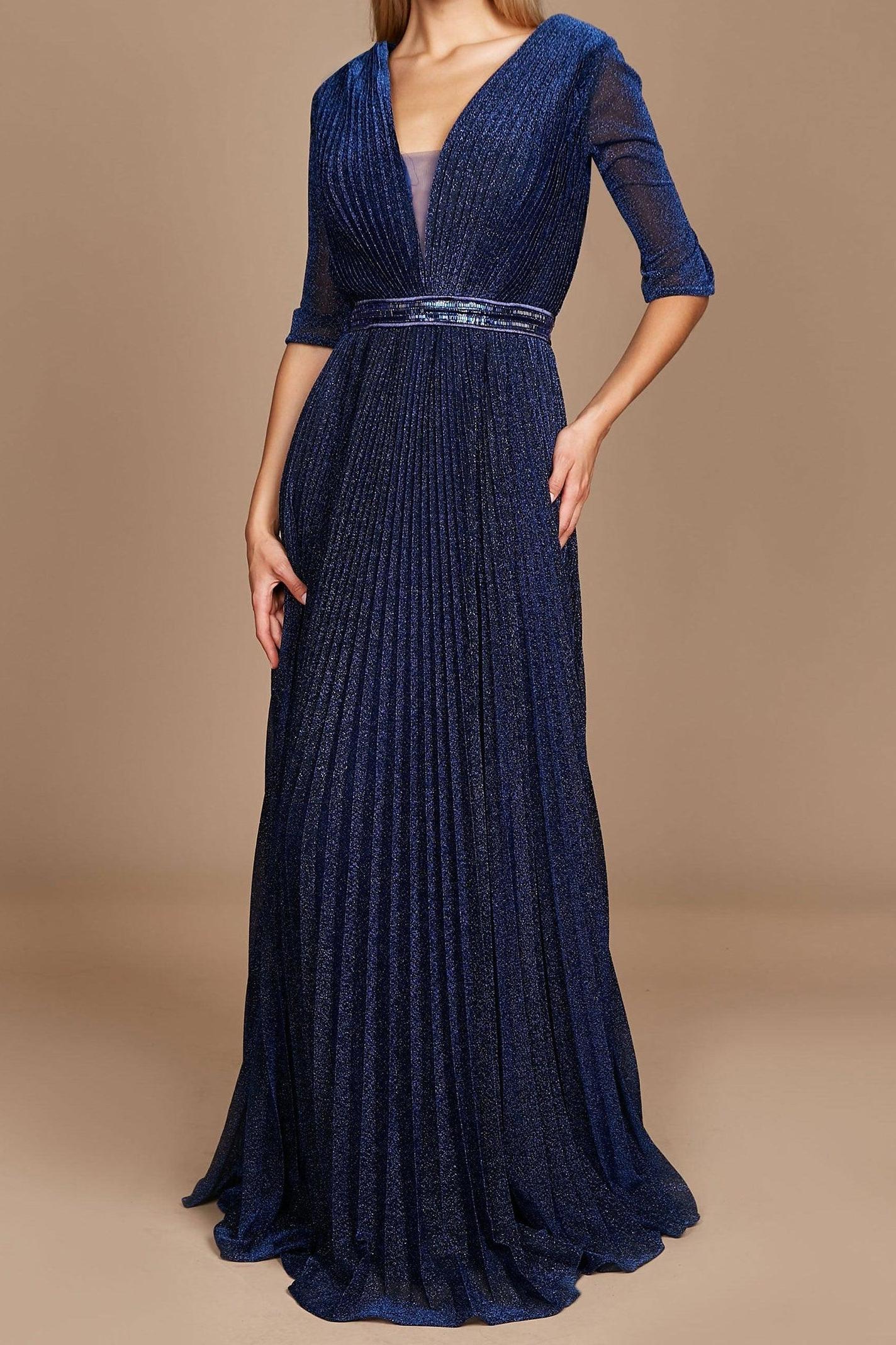 V Neck A Line Gown with 3/4 Sleeves for the Mother of the Bride