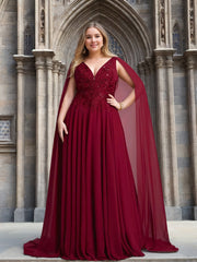 V Neck A Line Mother of the Bride Dress Featuring Applique