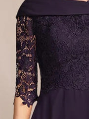 V Neck A Line Tea Length Dress with Half Sleeves and Lace Appliques for Mothers