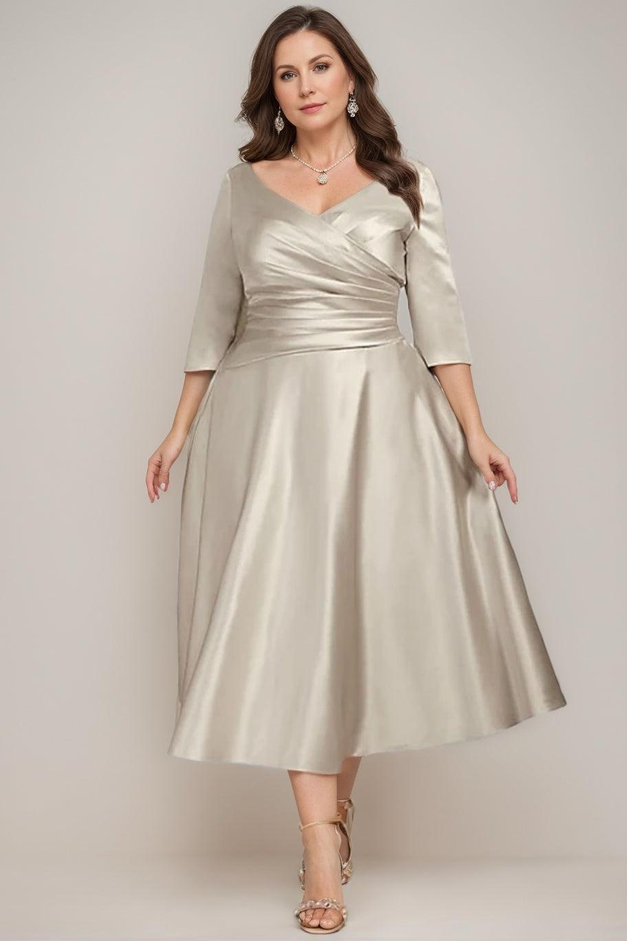 V Neck A Line Tea Length Dress for the Mother of the Bride