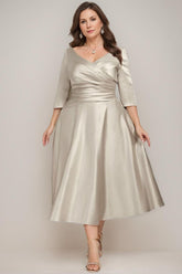 V Neck A Line Tea Length Dress for the Mother of the Bride