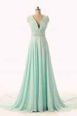 V-Neck Chiffon Sexy Party Dress Crystal Popular Evening Long Dresses