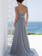 V Neck Long A Line Mother of the Bride Dress