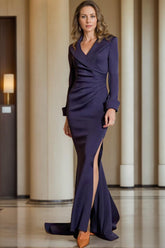 V Neck Long Pleated Gown for the Mother of the Bride