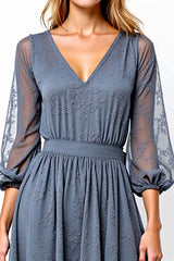 V-Neck Knee-Length A Line Grey Formal Dress With Lace