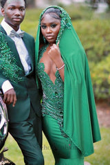 V-Neck Mermaid Sleeveless Beading Sweep Train Formal Dresses