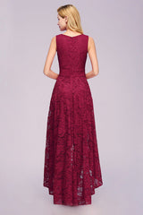 V-Neck Sleeveless Lace Party Dress Hi-Lo